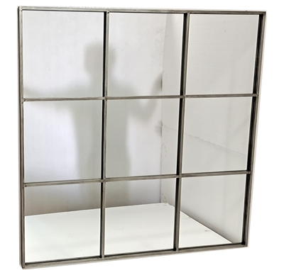 Metal Nine Pane Mirror 46.5" x 46.5" Silver - A - Silver