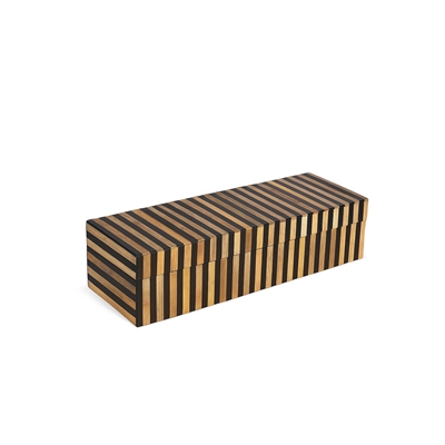 Wood & Black Resin Tiles Décor Box L 12" x W 4" x H 3" - BROWN & BLACK