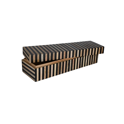 Wood & Black Resin Tiles Décor Box L 12" x W 4" x H 3" - BROWN & BLACK - Imagen 2