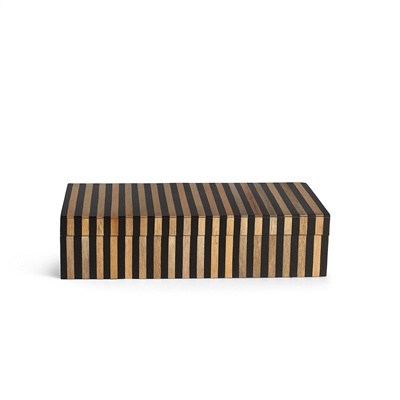 Wood & Black Resin Tiles Décor Box L 12" x W 4" x H 3" - BROWN & BLACK - Imagen 3