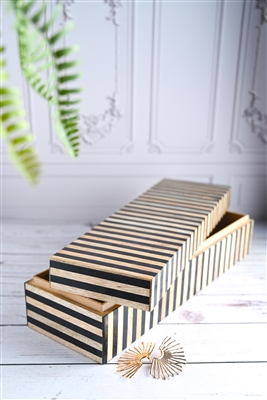 Wood & Black Resin Tiles Décor Box L 12" x W 4" x H 3" - BROWN & BLACK - Imagen 4