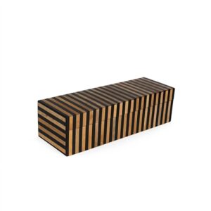 Wood & Black Resin Tiles Décor Box L 16" x W 5" x H 4" - BROWN & BLACK