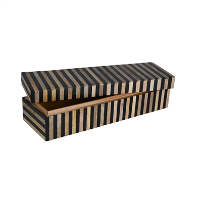Wood & Black Resin Tiles Décor Box L 16" x W 5" x H 4" - BROWN & BLACK - Imagen 2