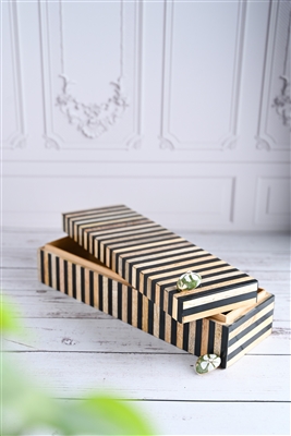 Wood & Black Resin Tiles Décor Box L 16" x W 5" x H 4" - BROWN & BLACK - Imagen 4