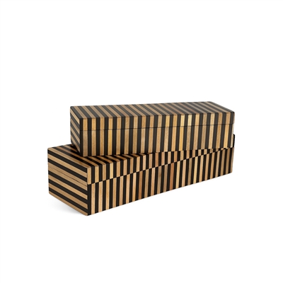 Wood & Black Resin Tiles Décor Box L 16" x W 5" x H 4" - BROWN & BLACK - Imagen 5
