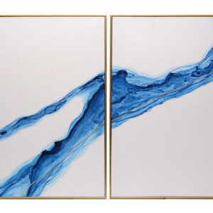 Fluidity (Set Of 2) - 40" X 60" - Gold Floater Frame - Blue