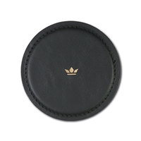 Set of 4 Black Leather Coasters Dia 3.9” - Black - A - Black