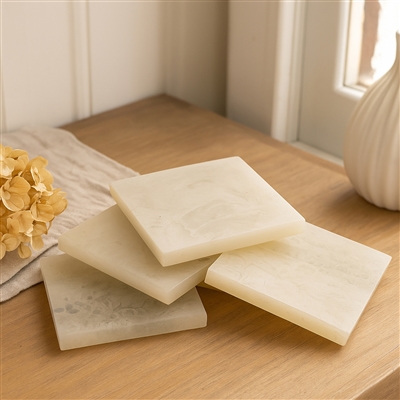Set of 4 White Square Resin Coasters Length 3.94” - White - White - Imagen 5