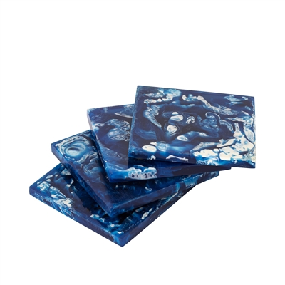 Set of 4 Square Blue Coasters Resin Dia 3.9” - Blue - Imagen 2