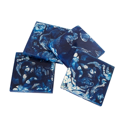 Set of 4 Square Blue Coasters Resin Dia 3.9” - Blue - Imagen 3