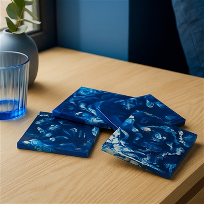 Set of 4 Square Blue Coasters Resin Dia 3.9” - Blue - Imagen 5