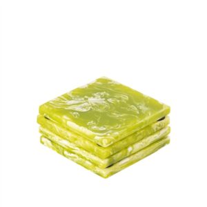 Set of 4 Square Lime Green Coasters Resin Dia 3.9” - Green