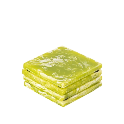 Set of 4 Square Lime Green Coasters Resin Dia 3.9” - Green