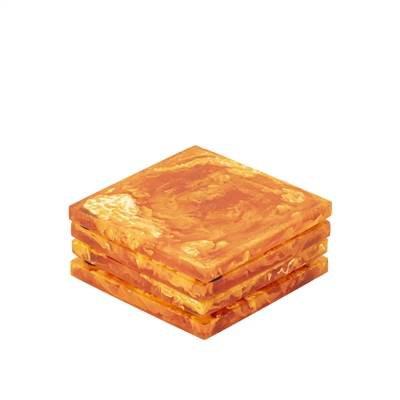 Set of 4 Square Orange Coasters Resin Dia 3.9” - Orange