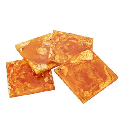 Set of 4 Square Orange Coasters Resin Dia 3.9” - Orange - Imagen 3