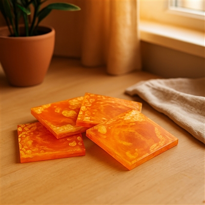 Set of 4 Square Orange Coasters Resin Dia 3.9” - Orange - Imagen 5