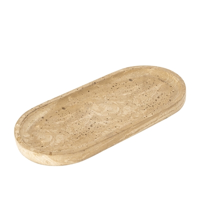 Oval Serving Tray Beige Resin Dia 16.9” - Beige - Imagen 2