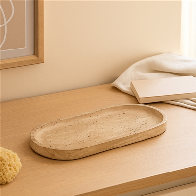 Oval Serving Tray Beige Resin Dia 16.9” - Beige - Imagen 5