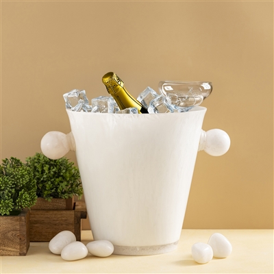 White Resin Ice Bucket w/Handles - White - White - Imagen 4