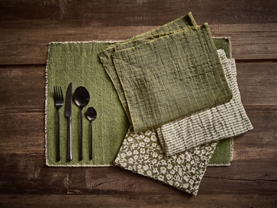 Frivole Khaki Cotton Placemat - Green - Green - Imagen 3