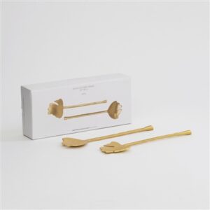 Set Of 2 Leaf Salad Servers In Giftbox -ST - Gold