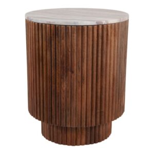20X16" RIBBED PEDESTAL TABLE MARBLE TOP IVRY/BRWN